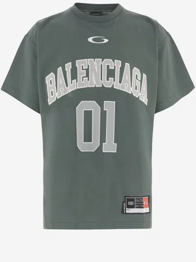 BALENCIAGA GREEN CREWNECK LOGO T-SHIRT