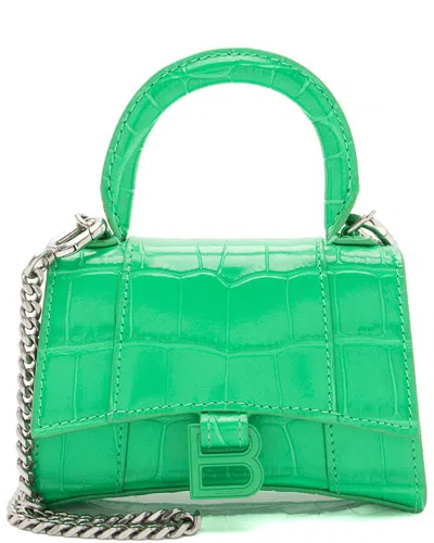 Balenciaga Green Croc Embossed Calfskin Hourglass Super Nano Top Handle  (authentic )