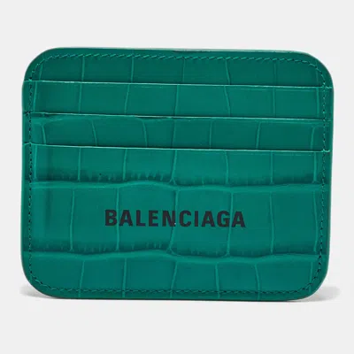 Pre-owned Balenciaga Green Croc Embossed Leather Card Holder