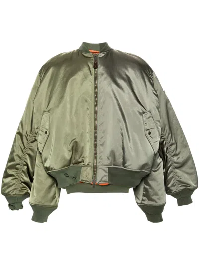 Balenciaga Double-sleeve Satin Bomber Jacket In Green