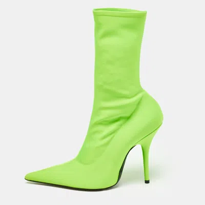Pre-owned Balenciaga Green Fabric Knife Ankle Boots Size 39.5