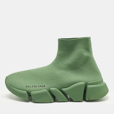 Pre-owned Balenciaga Green Knit Fabric Speed 2.0 Lt Sneakers Size 37