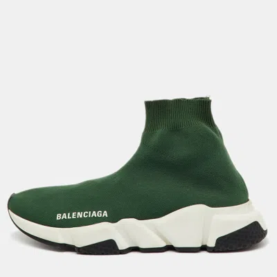 Pre-owned Balenciaga Green Knit Fabric Speed Trainer Slip On High Sneakers Size 36