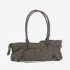 Balenciaga Leather Shoulder Bag With Buckle And Double Handles In Green
