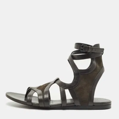 Pre-owned Balenciaga Green Leather And Suede Strappy Flat Sandals Size 40