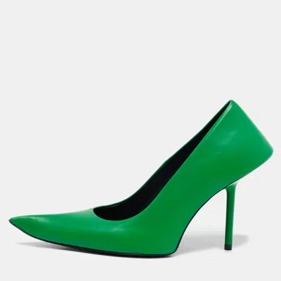 Pre-owned Balenciaga Green Leather Essex Pointed Toe Pumps Size 38