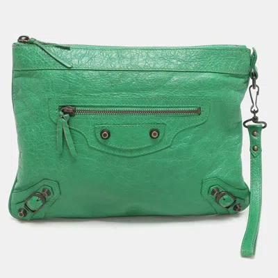 Pre-owned Balenciaga Green Leather Flat Clutch