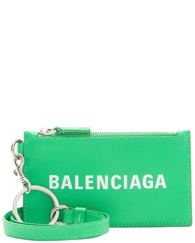 Pre-owned Balenciaga Green Leather Logo Card Holder On Strap (authentic Pre-loved)