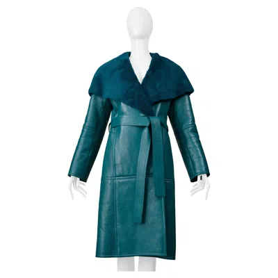 Pre-owned Balenciaga Green Leather Shearling Coat With Belt 2019