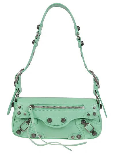 Balenciaga Green Leather Shoulder Handbag With Magnetic Closure And Metal Details