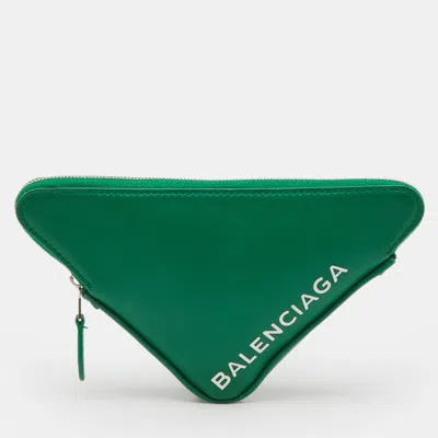 Pre-owned Balenciaga Green Leather Small Triangle Zip Pouch