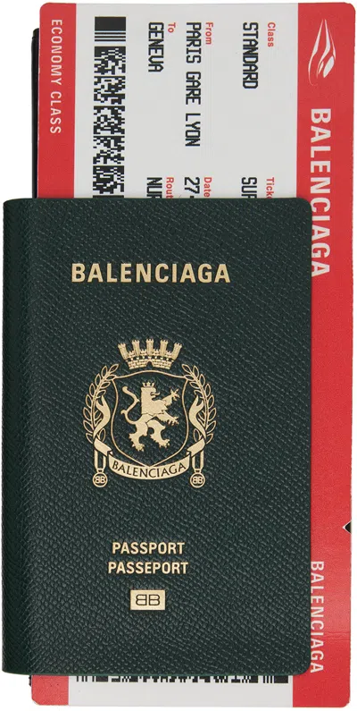 Balenciaga Green Passport Long 1 Ticket Wallet In Gold