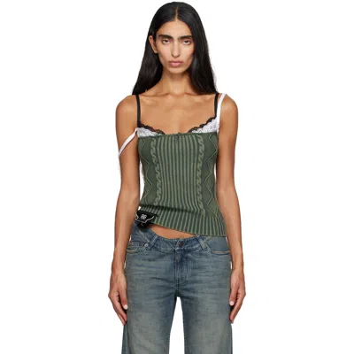 Balenciaga Green Patched Cotton Hybrid Cable Knit Tank Top