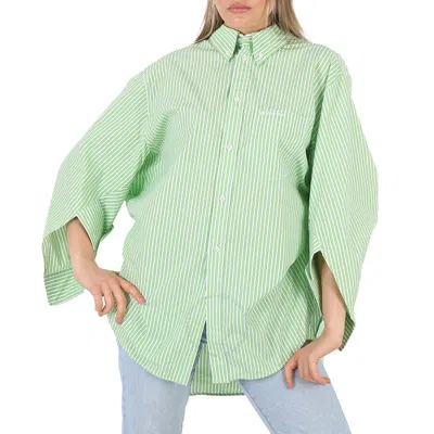 Balenciaga Green Pinstripe Poplin Swing Twisted Shirt