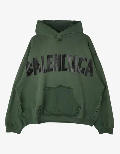 Pre-owned Balenciaga Green Tape Type Ripped Pocket Large Hoodie