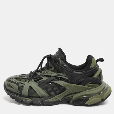 Pre-owned Balenciaga Green/black Faux Leather And Mesh Track Low Top Sneakers Size 41