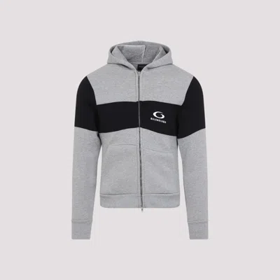 BALENCIAGA GREY BLACK JERSEY FULL-ZIP HOODIE