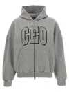 Balenciaga Zip Front Hoodie With Contrast Logo And Ribbed Details In Gray
