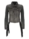 Balenciaga Dark Grey Denim Jacket With Laces Women In Gray