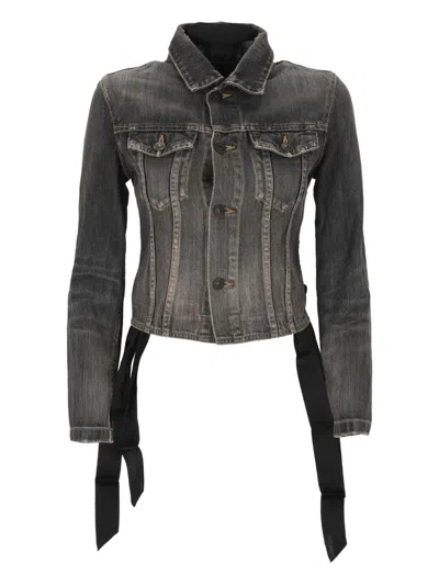 Balenciaga Dark Grey Denim Jacket With Laces Women In Gray