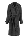 Balenciaga Grey Coat With Wide Notched Revers And All-over Check Motif In Wool Woman In Black