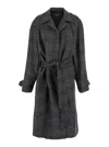 Balenciaga Grey Coat With Wide Notched Revers And All-over Check Motif In Wool Woman