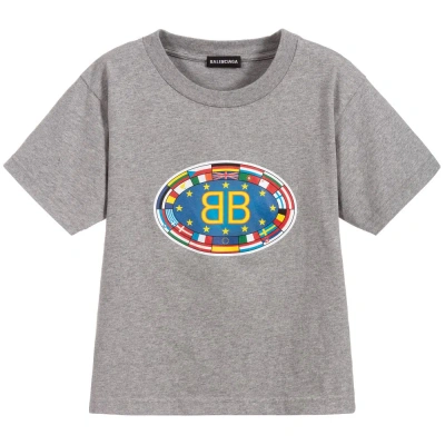 Balenciaga Kids' Grey Cotton Flag Logo T-shirt