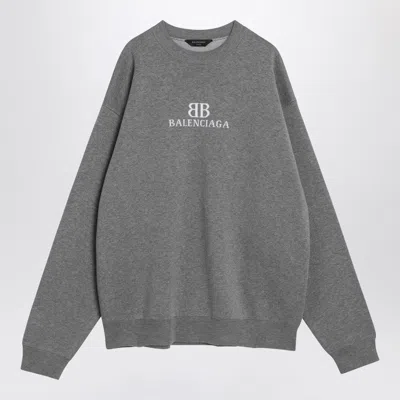 Balenciaga Grey Cotton Sweater With Logo Men In Gray