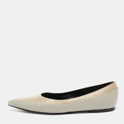 Pre-owned Balenciaga Grey Croc Embossed And Leather Pointed Toe Ballet Flats Size 36