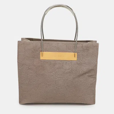 Pre-owned Balenciaga Grey Croc Embossed Calf Hair Small Cable Shopper Tote In Gray