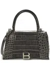 Balenciaga Grey Croc-embossed Calfskin Leather Shiny Small Hourglass Top  Handle Bag (authentic Pre-