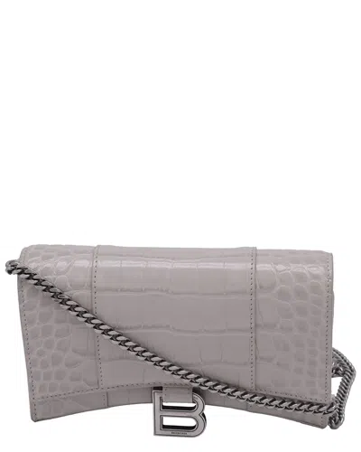 Balenciaga Grey Croc-embossed Leather Hourglass Wallet On Chain (authentic  Pre-loved)