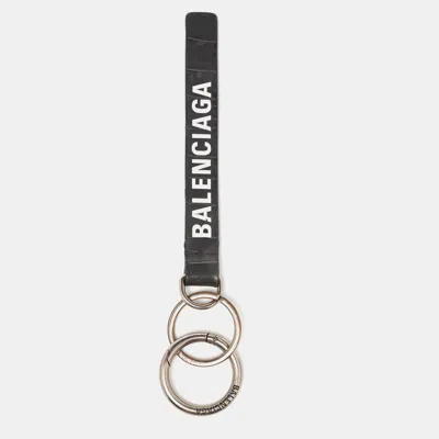 Pre-owned Balenciaga Grey Croc Embossed Leather Rings Key Holder