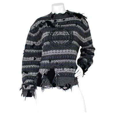 Pre-owned Balenciaga Grey Destroyed Fair Isle Virgin Wool Blend Sweater In Gray