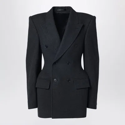 Balenciaga Grey Double-breasted Cashmere Jacket Women In Black