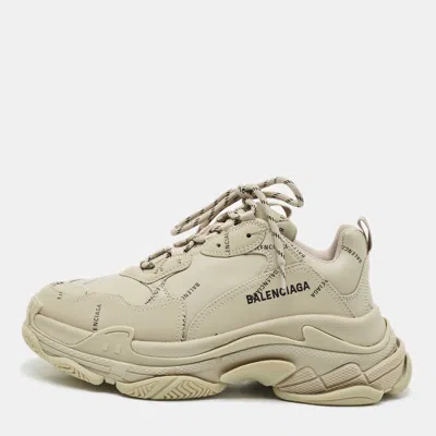 Pre-owned Balenciaga Grey Faux Leather Allover Logo Triple S Sneakers Size 41