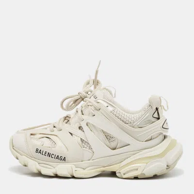 Pre-owned Balenciaga Grey Faux Leather And Mesh Track Low Top Sneakers Size 35