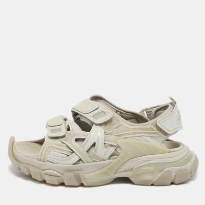 Pre-owned Balenciaga Grey Faux Leather And Rubber Track Flat Sandals Size 35