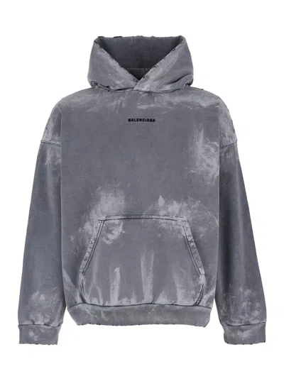 Balenciaga Grey Hoodie With Embroidered Logo On Front And Back In Fleece Man In Black