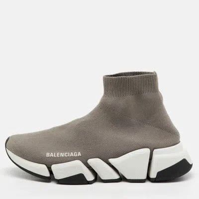 Pre-owned Balenciaga Grey Knit Fabric Speed Trainer High Top Sneakers Size 37 In Gray