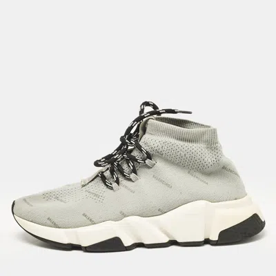 Pre-owned Balenciaga Grey Knit Fabric Speed Trainer Lace Up Sneakers Size 37