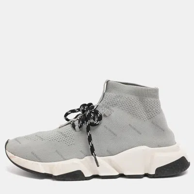 Pre-owned Balenciaga Grey Knit Fabric Speed Trainer Lace Up Sneakers Size 40 In Gray