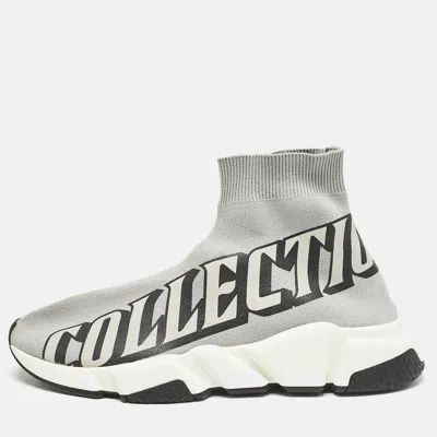 Pre-owned Balenciaga Grey Knit Fabric Speed Trainer Slip On Sneakers Size 40