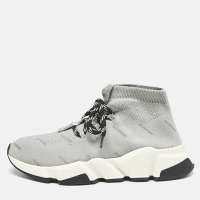 Pre-owned Balenciaga Grey Knit Fabric Speed Trainer Sneakers Size 37
