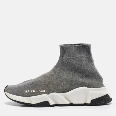 Pre-owned Balenciaga Grey Knit Fabric Speed Trainer Sneakers Size 38