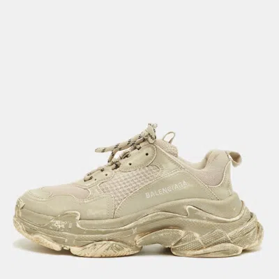 Pre-owned Balenciaga Grey Leather And Mesh Triple S Lace Up Sneakers Size 39 In Gray