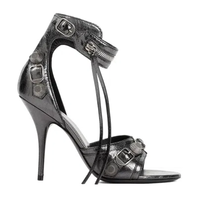 Balenciaga Silver Metallic High Heel Sandals For Women In Grey