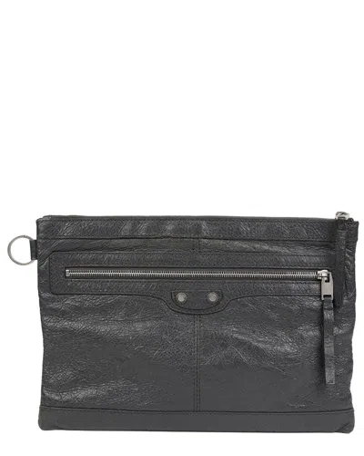 Balenciaga Grey Leather Classic Motor Clip Clutch (authentic Pre-loved) In Black