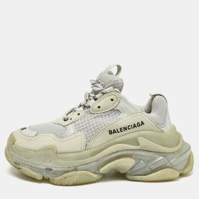 Pre-owned Balenciaga Grey Leather Mesh Triple S Low Top Sneakers Size 35