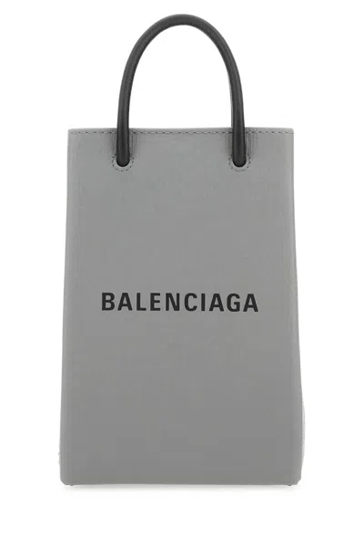 Balenciaga Grey Leather Phone Case In Gray